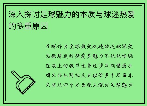 深入探讨足球魅力的本质与球迷热爱的多重原因